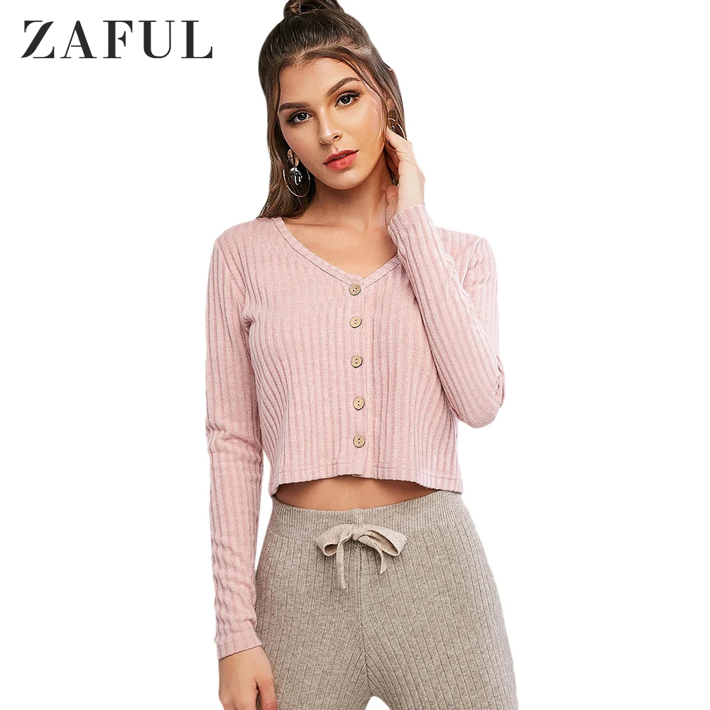 Женский Однотонный свитер Zaful осенний кардиган с v-образным вырезом и длинными