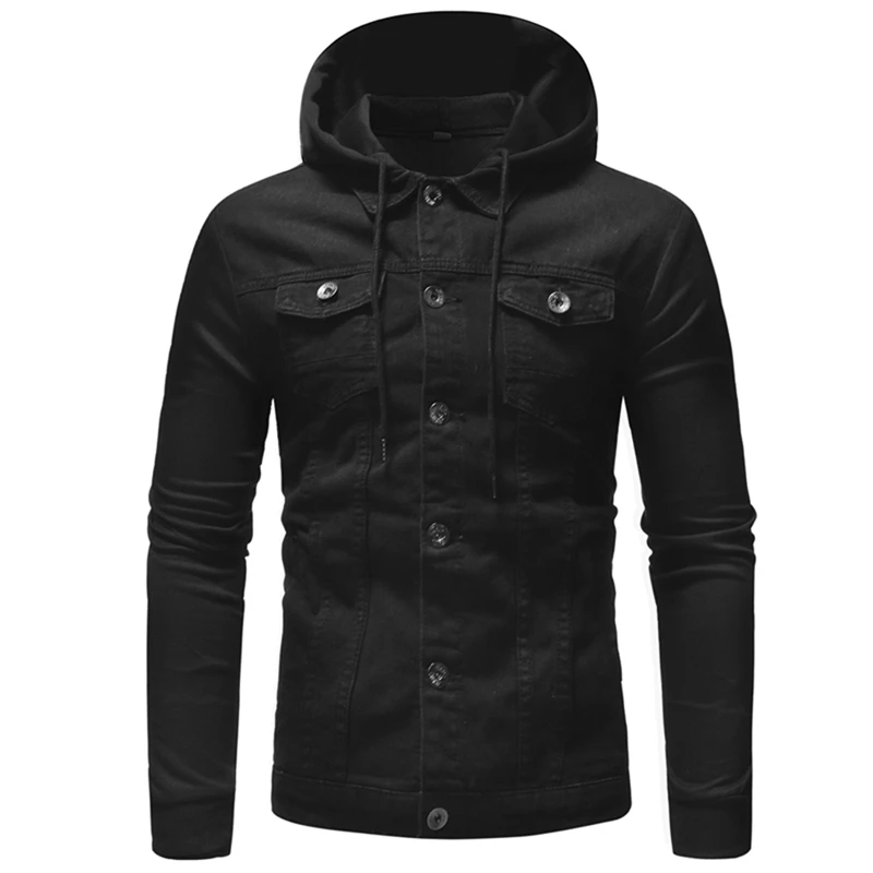 

Mens Hooded Denim Jacket Streetwear Button Up Casual Style Men Clothing for Spring Autumn Jacket