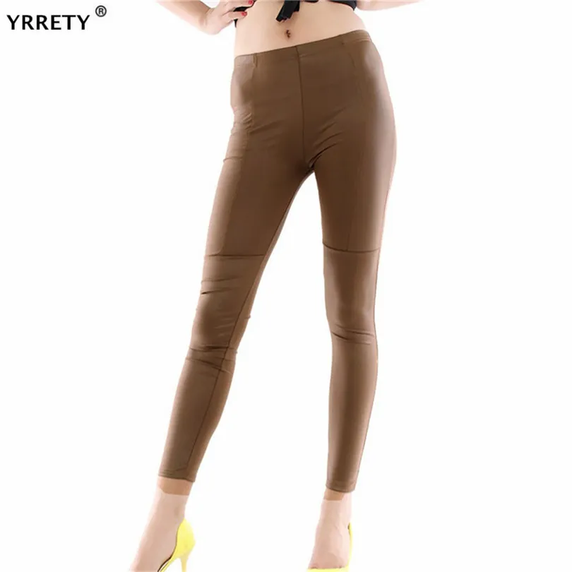 

YRRETY Woman Faux Leather Legging Patchwork Vertical Stripes Elastic Waist Ankle Length Black Soft Tights Girls Lady Trousers