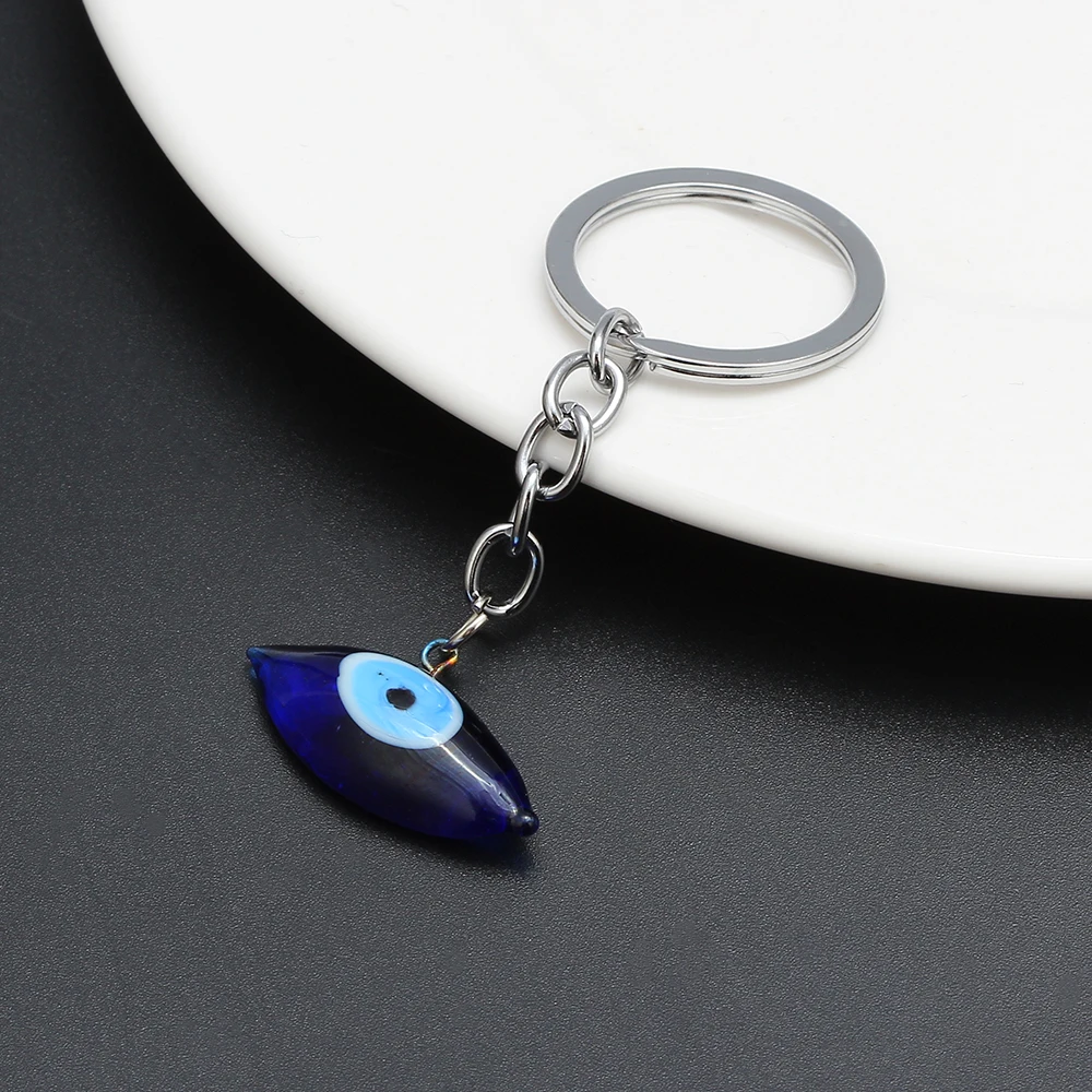 Lucky Eye Glass Evil Charm Key Chain Holder Silver Color Keyring Blue Turkish Keychain Jewelry for Women Men EY6496 | Украшения и