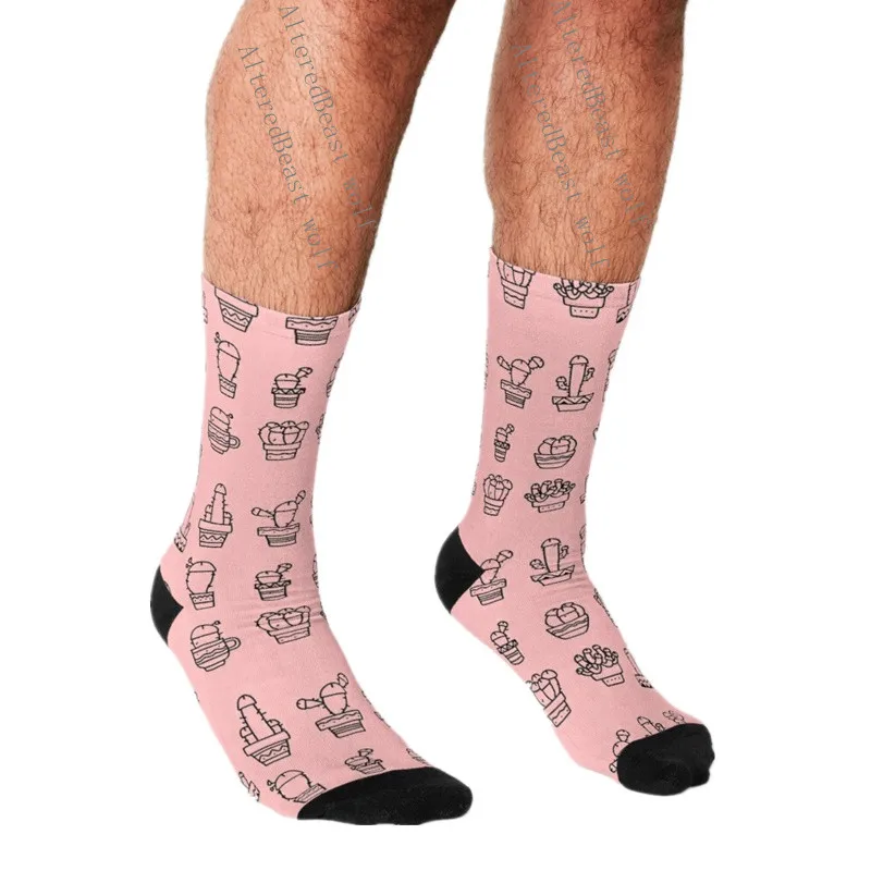 

Men's Funny socks Penis PLANTS CACTUS PINK Socks harajuku Men Happy hip hop Novelty cute boys Crew Casual Crazy Socks for men