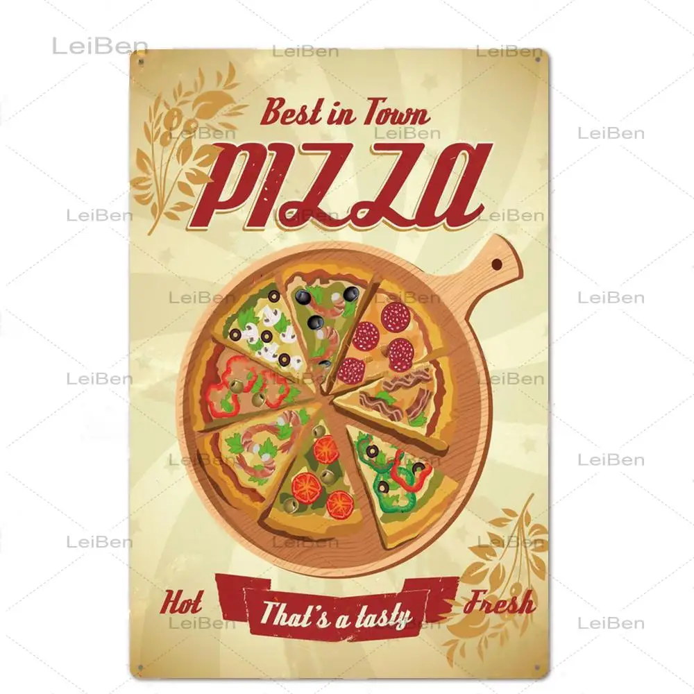 Металлический жестяной плакат в розничном магазине пиццы Ретро художественный