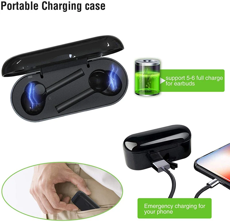 Amorno TWS T1 Bluetooth 5,0 стерео наушники TWS наушники с шумоподавлением наушники-вкладыши с микрофоном Handsfree 1000 мАч Внешний аккумулятор