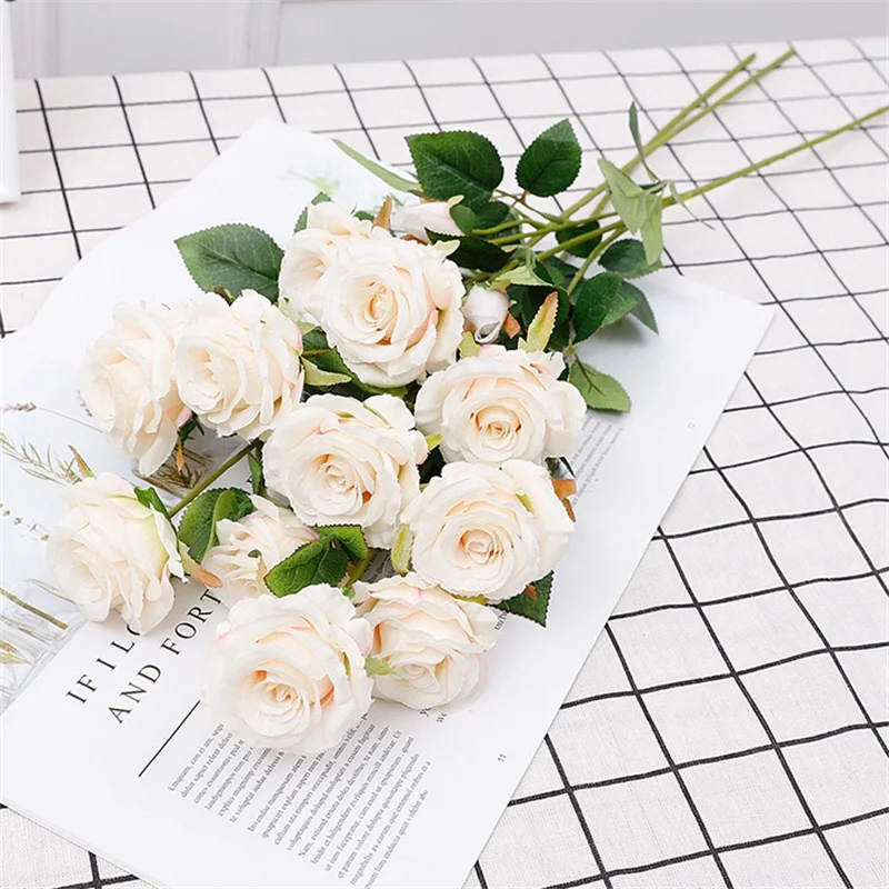 

Artificial High-quality Bright Simulation Rose Bouquet 6 Roses Tea Roses Home Decoration Wedding Potted Artificial Flower Deco