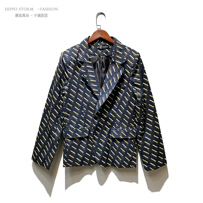 Мужской модный блейзер с принтом пиджак приталенный костюм комплект из 2