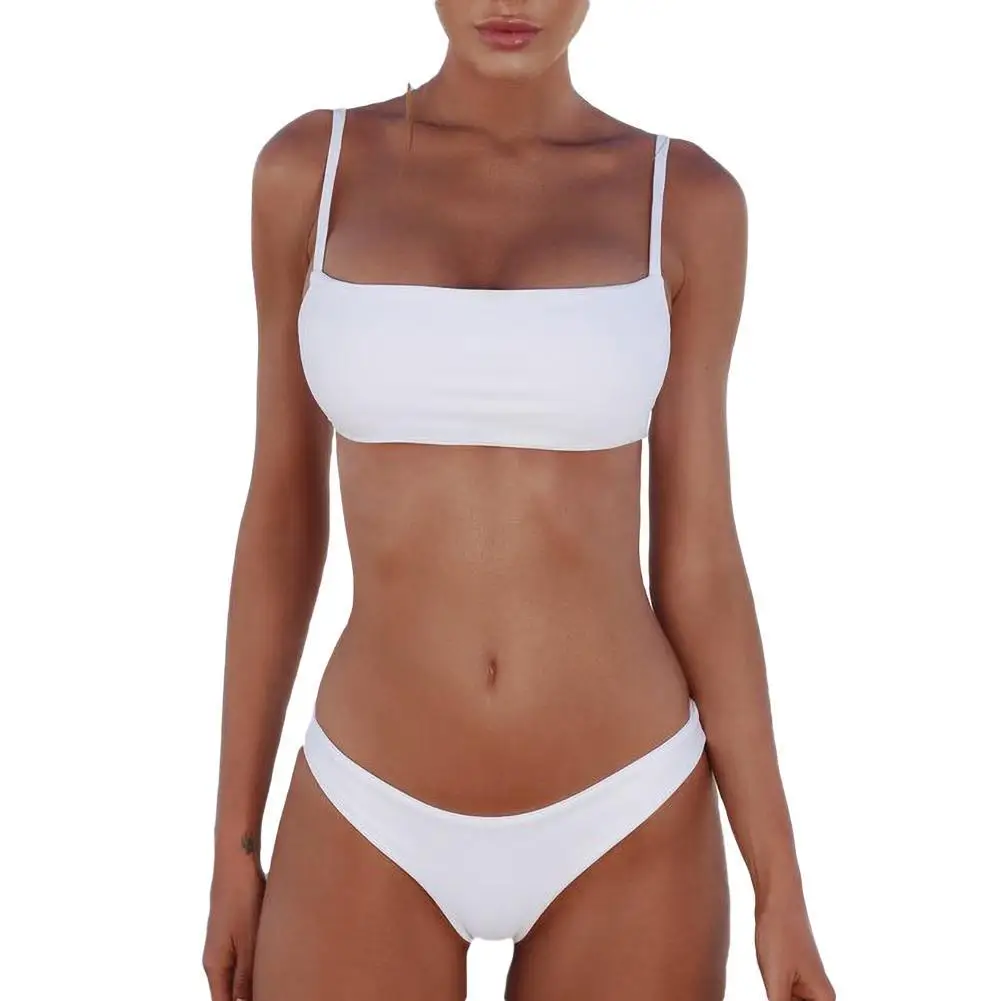 

Новые однотонные сексуальный комплект бикини Для женщин купальный костюм сплошной Цвет Для женщин Мягкий Беспроводной ремень бюстгальтер ...