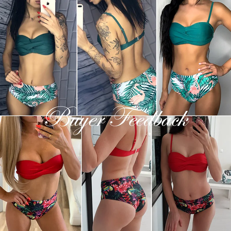 

Sexy Leaf Print Bikini 2021 Female Swimsuit Women Swimwear Thong Push Up Bikinis Set High Waist Swimming Suits for Bathing Suit
