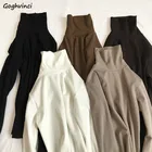 Футболка женская с длинным рукавом, однотонная водолазка в Корейском стиле, универсальная шикарная Весенняя модная повседневная одежда в стиле Ins для подростков, Ulzzang, на осень