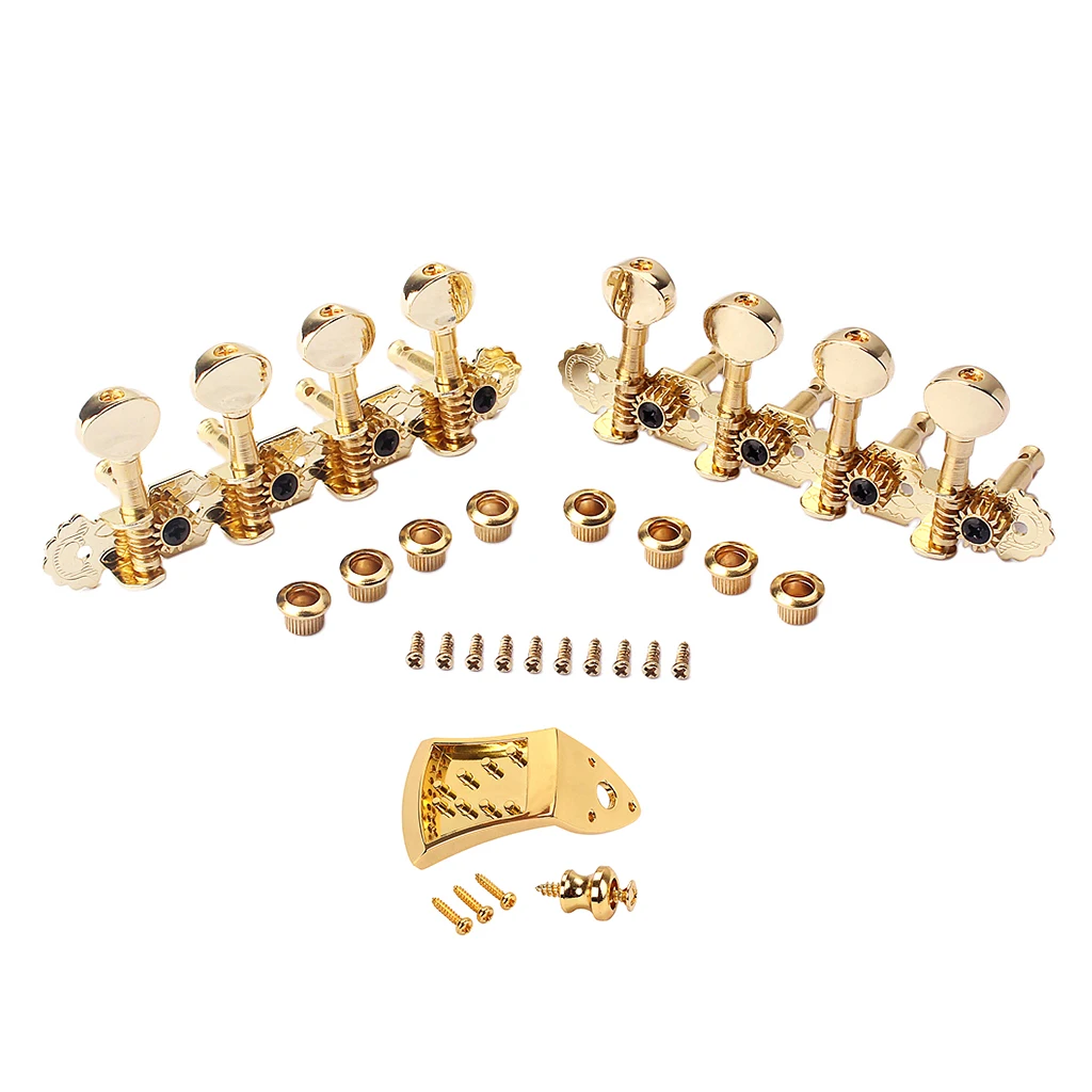 1 Set 4R4L Tuning Pegs Machine Heads with Tailpiece Strap Lock Screws Golden for Mandolin Accessory | Спорт и развлечения