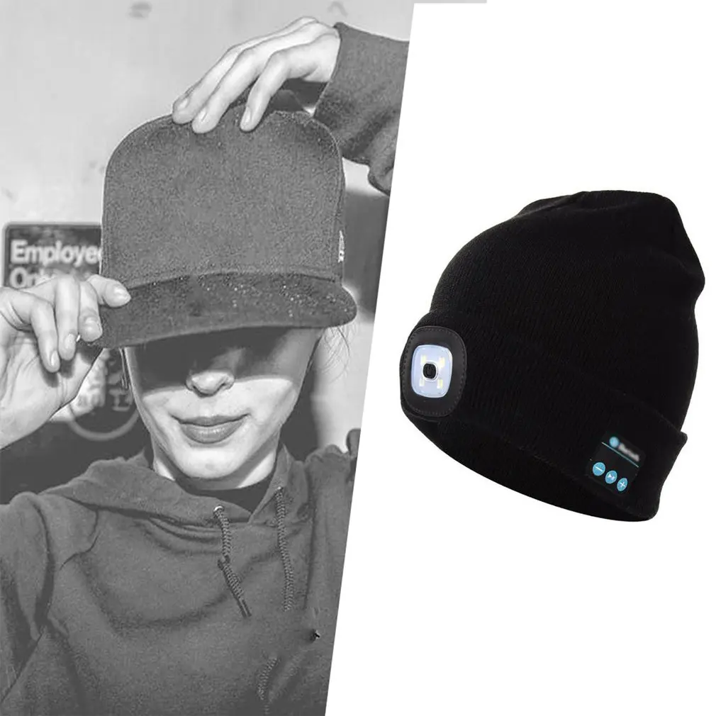 

Winter Beanie Hat Wireless Smart Cap Headphone Headset with LED Light Handfree Music Headphone Earphones for Gift
