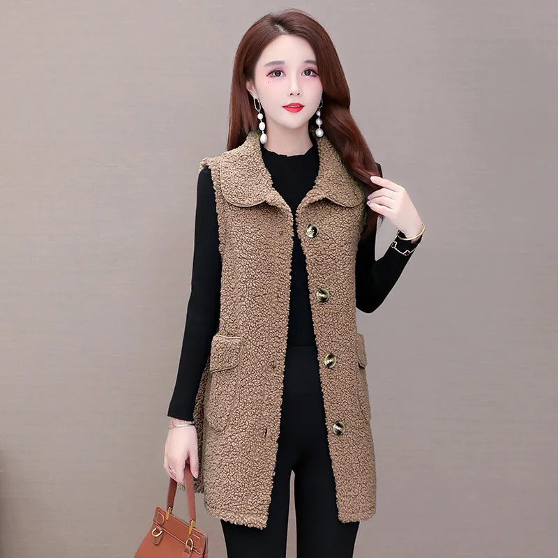 

2021 Vest Women's Autumn and Winter Long Section of Fur Cotton Plush Waistcoat Vest Jacket Waistcoat vest women