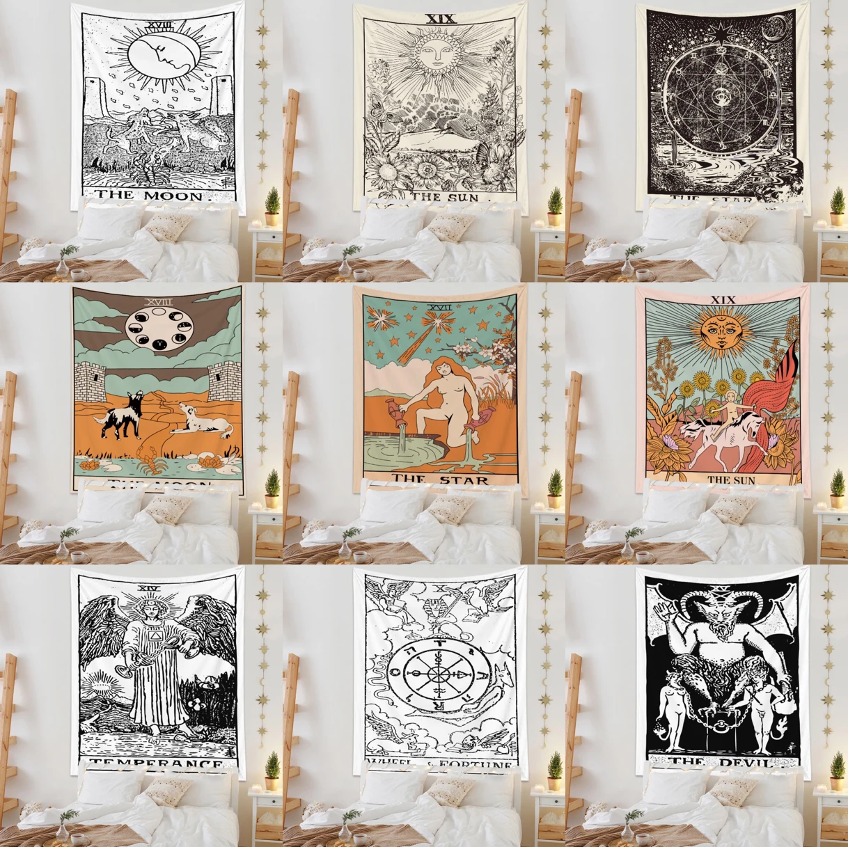 

Mandala Tarot Card Pattern Blanket Tapestry Wall Hanging Tapestries Bedroom Bedspread Throw Cover Sun Moon Wall Decor 95x73CM