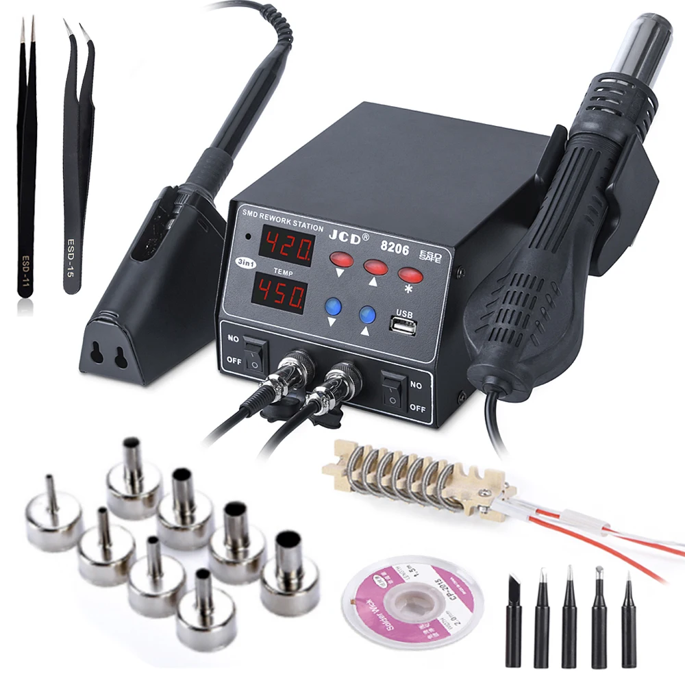 JCD 800W Soldering Station 3 in 1 Quick Heat Hot Air Welding Station For Cell-Phone BGA SMD PCB IC Welding Repair Tools 8206