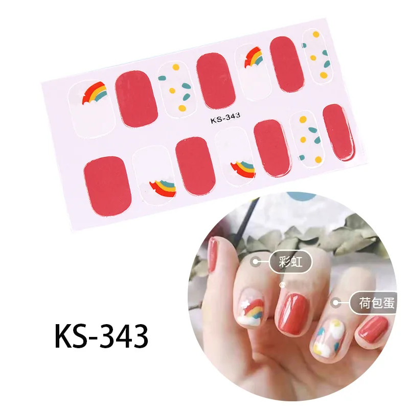 KS-343 14tips/лист полное покрытие для ногтей наклейки-лак полоски однотонный нейл-арта волновой точки Дизайн Блеск порошок маникюрные Типсы - Цвет: KS-343