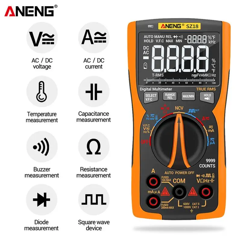 

Цифровой мультиметр ANENG SZ18, 9999 отсчетов, True RMS