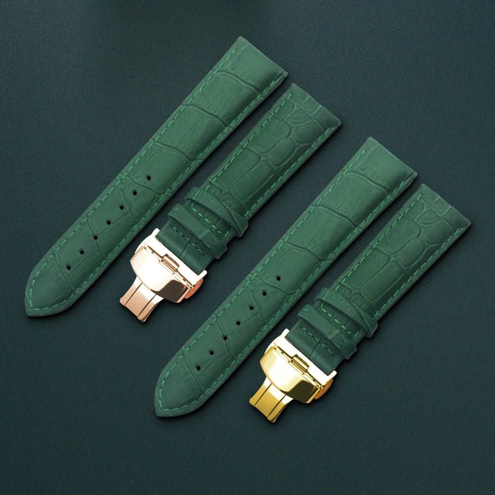 Ремешок для часов из натуральной кожи зеленый браслет наручных с