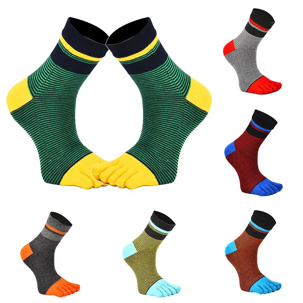 Модные носки полосатые хлопковые мягкие дышащие мужские пять пальцев