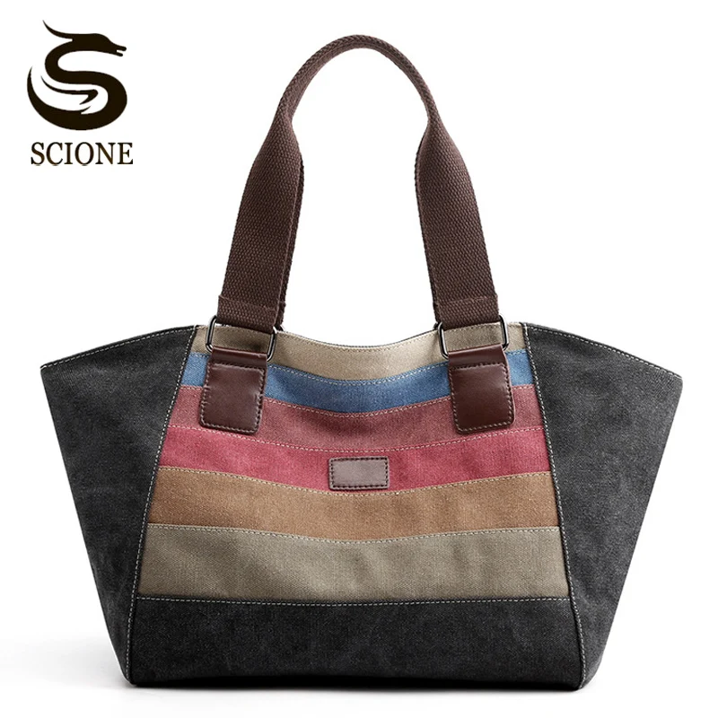 

Women Canvas Shoulder Bag Striped Shopping Tote Large Casual Handbag Patchwork Holiday Beach Bags Male Shopping Handbags XA153M