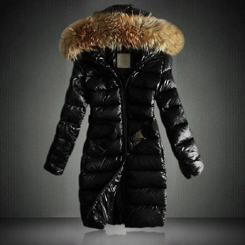 

Liva girl New Glossy Parka Women Winter Jacket Cotton Padded Warm Thicken Big Fur Collar Ladies Long Coats Parka Womens Jackets