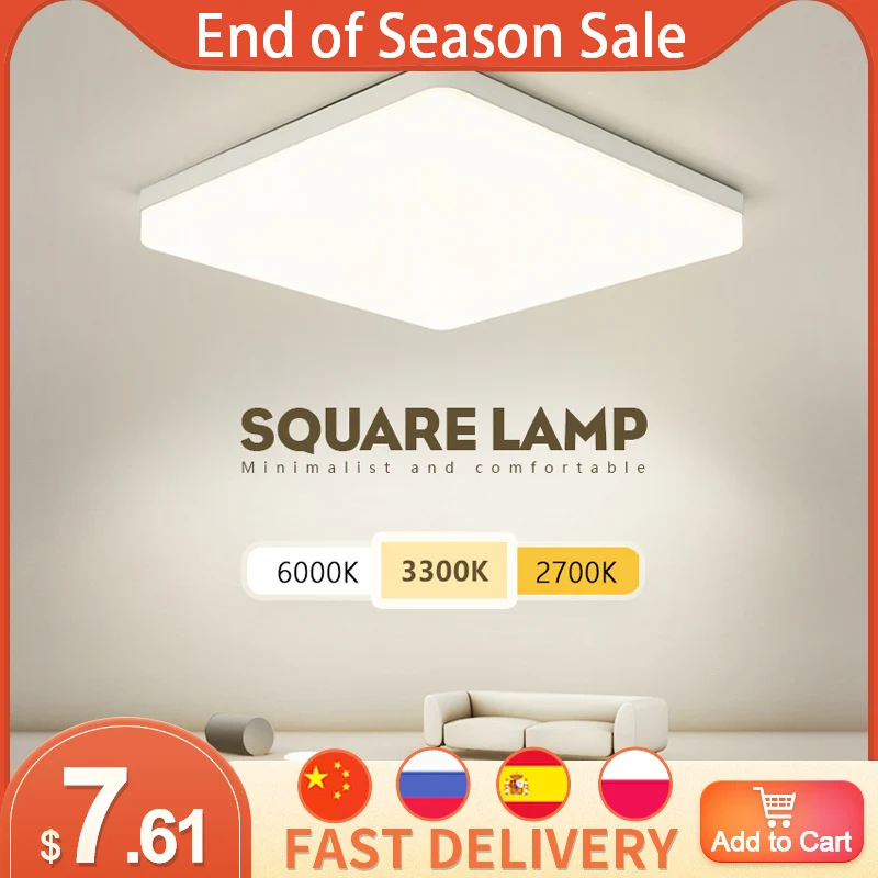 Квадратный светодиодный потолочный светильник для спальни нейтральный белый