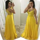 Шифоновые платья для выпускного вечера желтого цвета, на тонких бретелях, с кружевной аппликацией на спине, до пола, на заказ, 2020