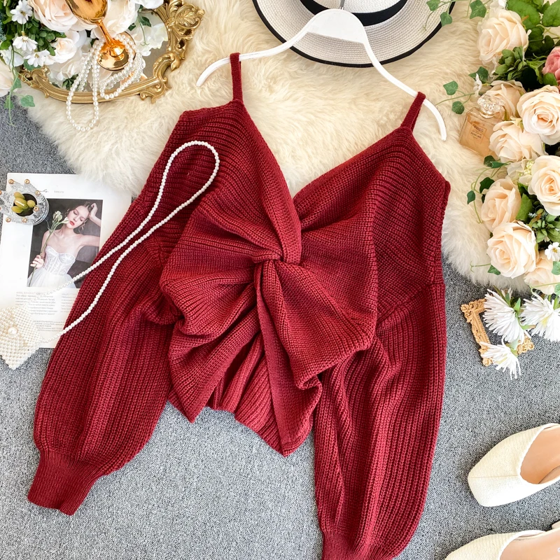 Женский трикотажный свитер без бретелек привлекательный облегающий пуловер с