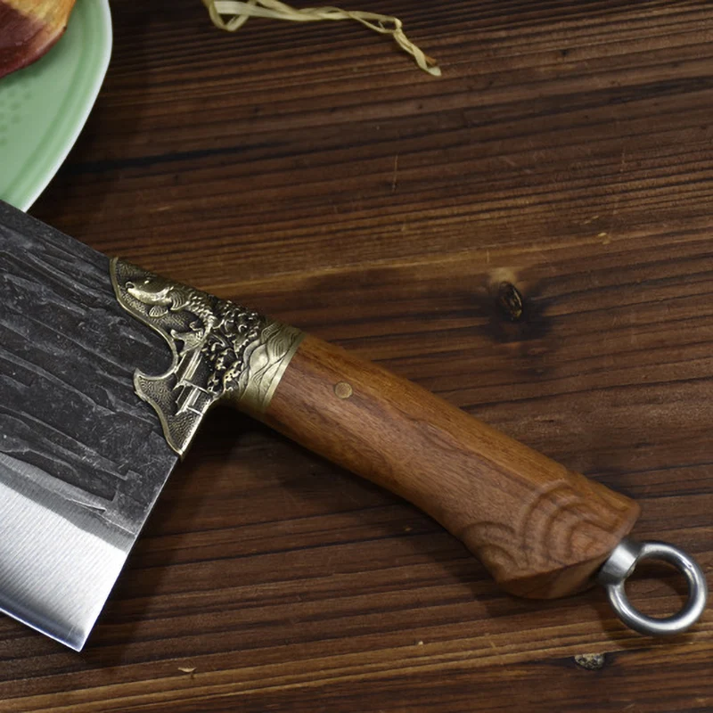 

Newest 8.7 Inch Handmade Knives 7Cr17 High Carbon Steel Anti-Stick Forged Sharp Slicing Cleaver Kitchen Knives Copper Fish Decor