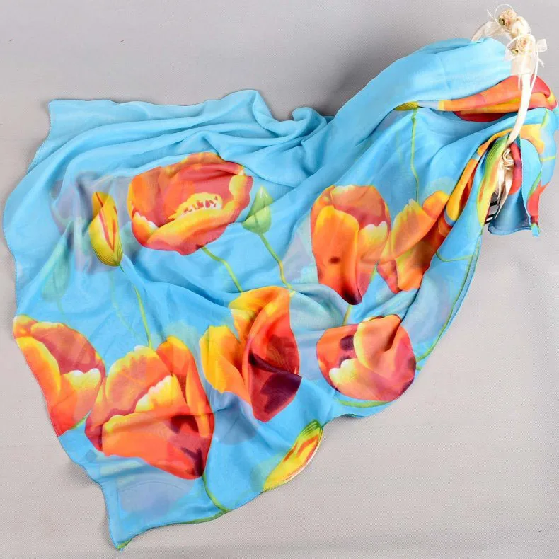 

2020 200CM BIG SIZE Refre flower chiffon scarf silk square hijab cool shawl ladies foulard femme Scarves hair bufanda mujer