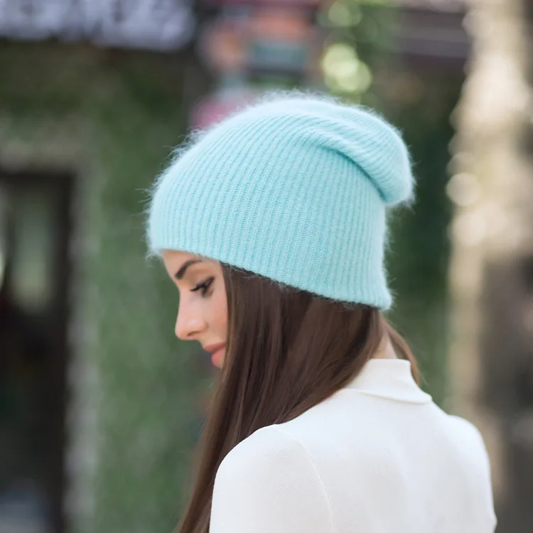 

Осенняя и зимняя мужская и женская шапка с длинным кроличьим мехом однотонная теплая вязаная шерстяная шапка