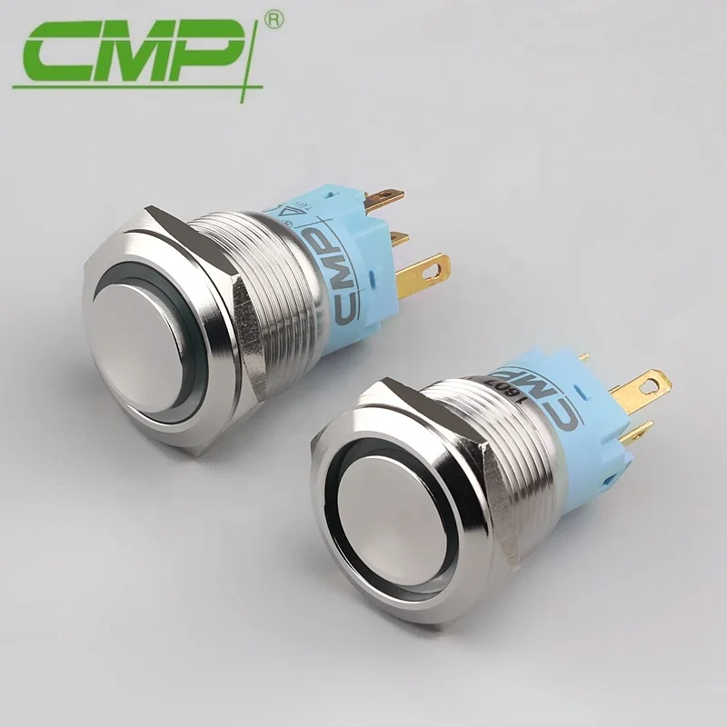 

CMP Waterproof Momentary Latching Push Button Metal Illuminated Lamp Switch High Surface Ring Lights 1NO1NC