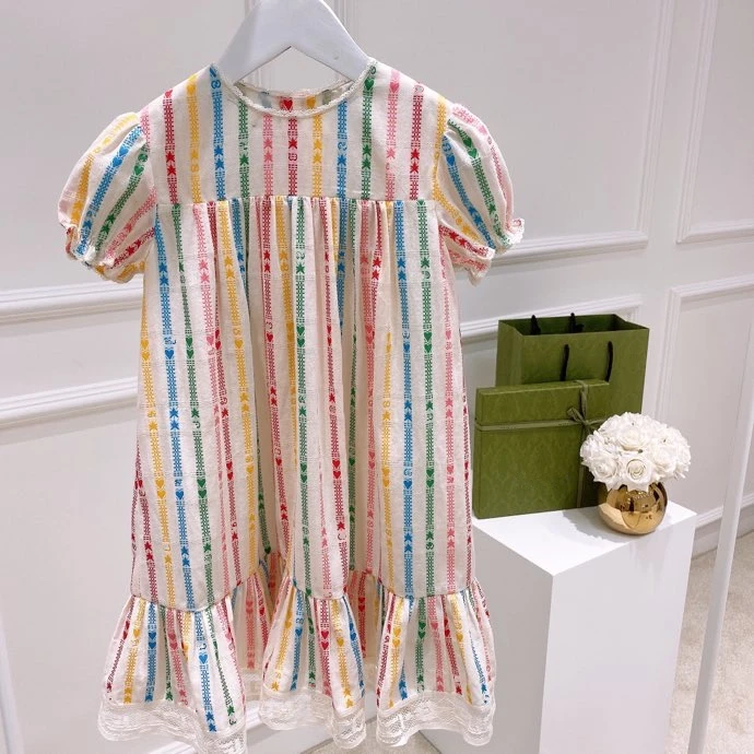 

Summer new girls' short sleeve embroidered jacquard rainbow skirt fairy lace skirt baby princess dress skirt multiple styles