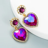 ocean blue romantic heart earrings for bridal women bling cz crystals dangle drop earrings fashion fancy fuchsia earring jewelry