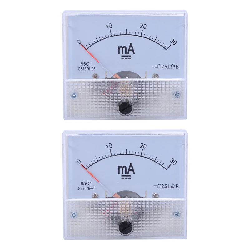 

2 аналоговых панельных амперметра постоянного тока 0-30 мА 85C1 30 мА, белого цвета