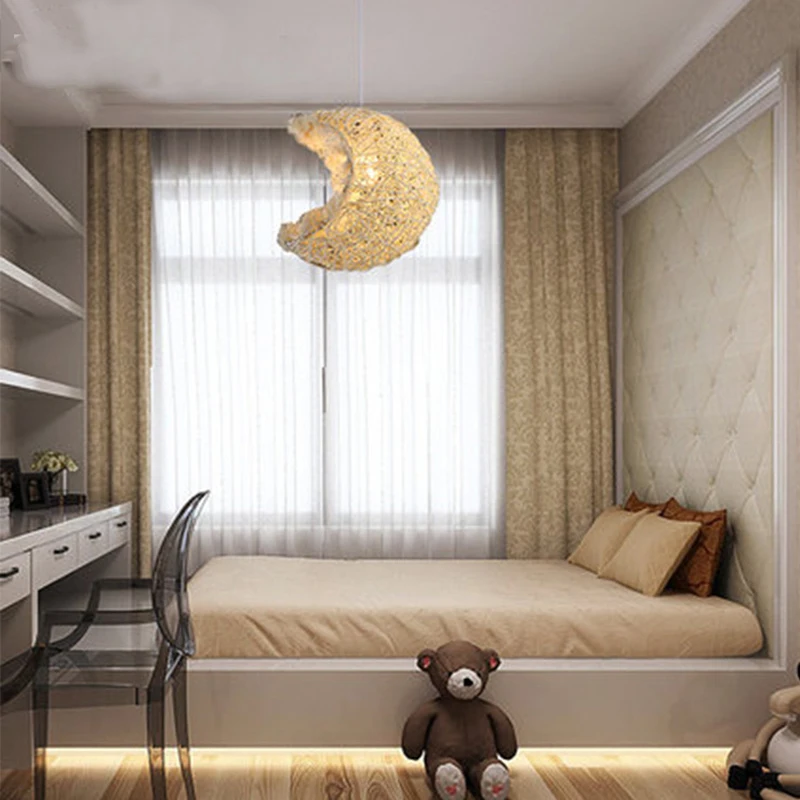 Подвесной светильник Moon из ротанга в скандинавском стиле плетеная деревянная