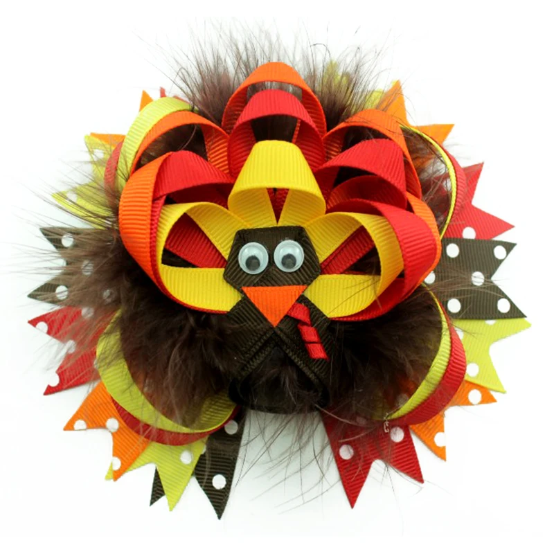 6 P 5 дюймов День благодарения бант из перьев для волос подарки девушек и женщин