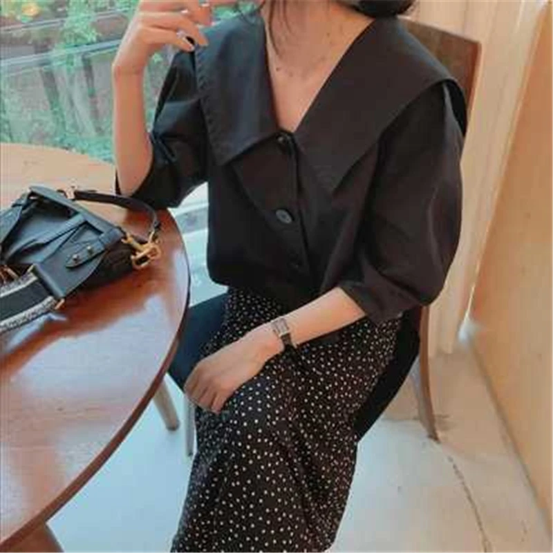 

2020 Fall New Big Turn-down Collar Loose Sraight Yellow Woman Short Shirt Single Breasted Causal Blouse Female Top XXL