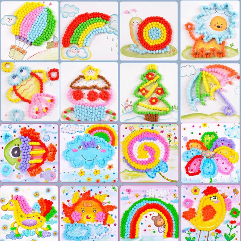 

1Pcs Baby Kids Creative DIY Plush Ball Painting Stickers Children Educational Handmade Material Cartoon Puzzles Crafts Toy