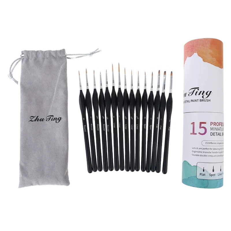 

15pcs Miniature Paint Brush Set Nylon Hair Acrylic Painting Thin Hook Line Pen
