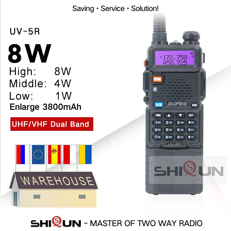 

Обновленная портативная рация Baofeng с аккумулятором 8 Вт, 3800 мАч, двойной дисплей, Двухдиапазонная портативная рация Baofeng UV5R, UHF, VHF, двухсторонняя рация UV 5R