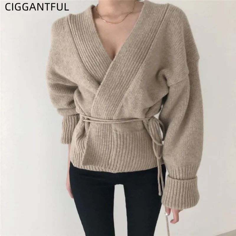 Весна-осень, корейский новый стиль, верхняя одежда для отдыха, Ретро стиль, на шнуровке, v-образный вырез, вязаный кардиган, свитер, пальто, мо...