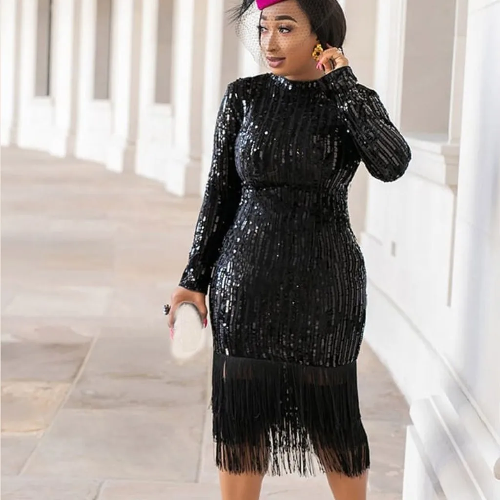 Женское платье с длинным рукавом модное однотонное эластичное блестками и