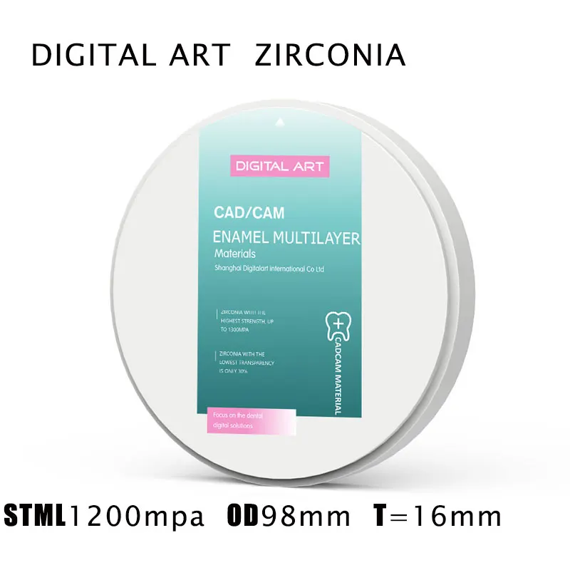 Digitalart teeth material bloques de zirconio dental multilayer zirconia for aesthetic restoration teeth STML98mm16mmA1-D4