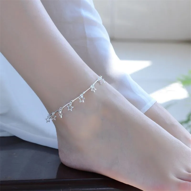 

Hot Female Star Bracelet For Women Jewelry Charm Lady Silver 925 Anklets For Girls Accessories Princess Anklet Bijou