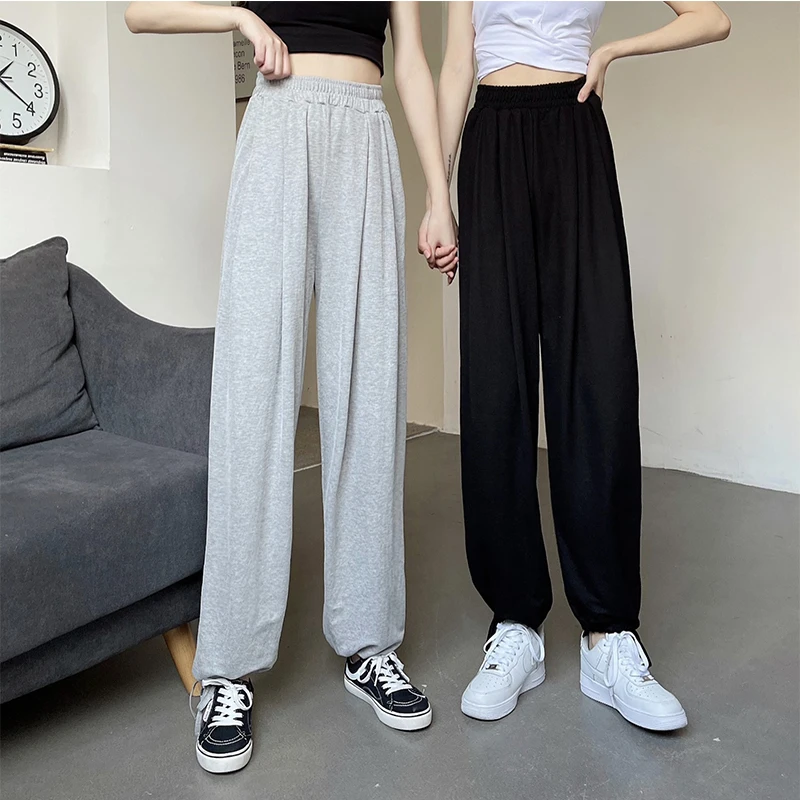 

Female Spring and Autumn Regular Commute Streetwear Cozy Loose Elastic Waist Ankle-Tied Korean Student Casual Hip Hop Trousers