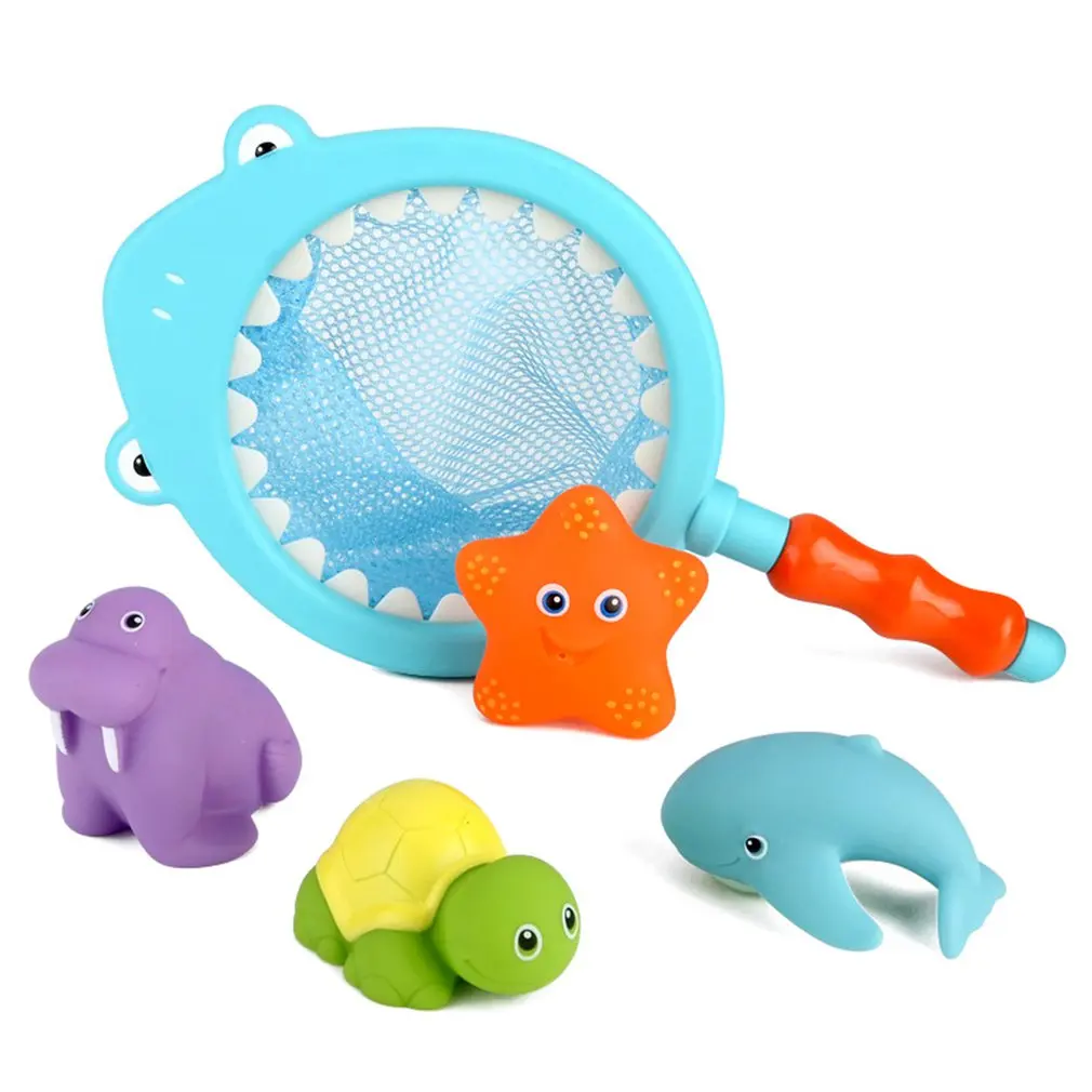 

1Set Fishing Toys Network Bag Pick up Duck&Fish Kids Toy Swimming Classes Summer Play Water Bath Doll Water Spray Bath toys ZXH