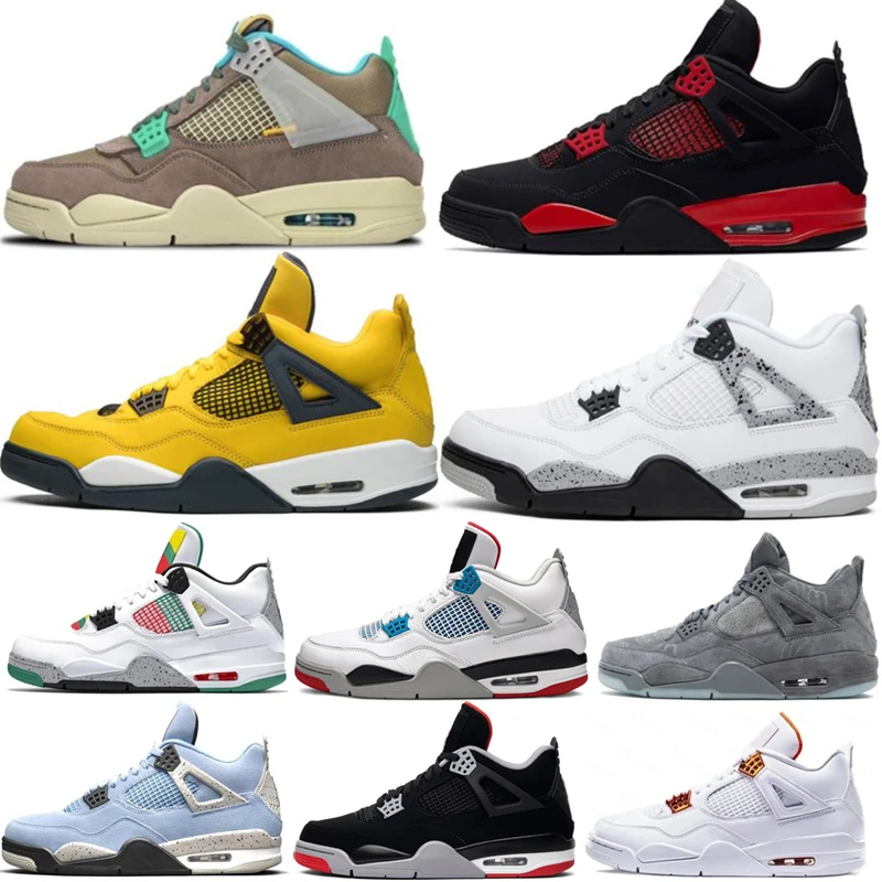 

Men 4s Basketball Shoes 4 Black Cat What The Withe Court Purple Red Green Lightning Pure Money Training Sports Sneakers Size7-12