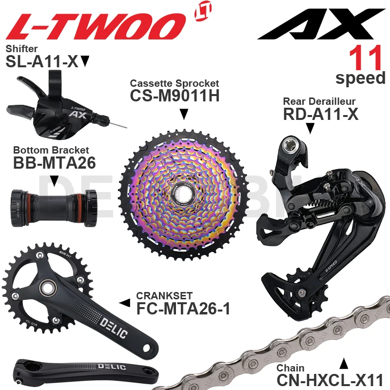 

LTWOO AX11 11 speed MTB Groupset include Right Shifter Rear Derailleur and SUGEK Cassette Sprocket 50T 52T X11 Chain Crankset BB