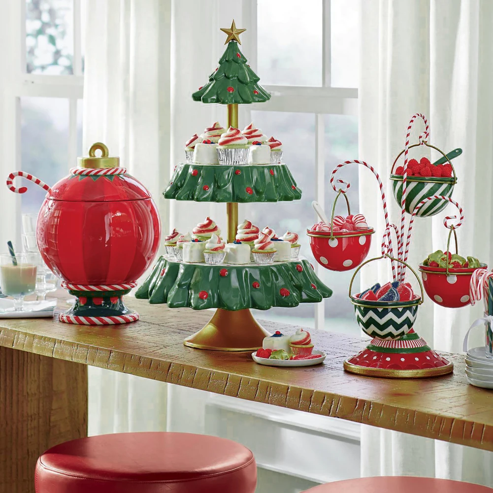 

2022 New Year Double Christmas Tree Dessert Fruit Plate Holiday Party Candy Plate Snack Tray Holiday Party Decoration Stand