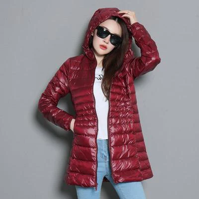 wine red 7XL, зимняя женская парка на белом утином пуху, яркие цвета, мягкие куртки, Женская длинная куртка на утином пуху, верхняя одежда, ультралегкие пальто с капюшоном, U542 - Цвет: wine red