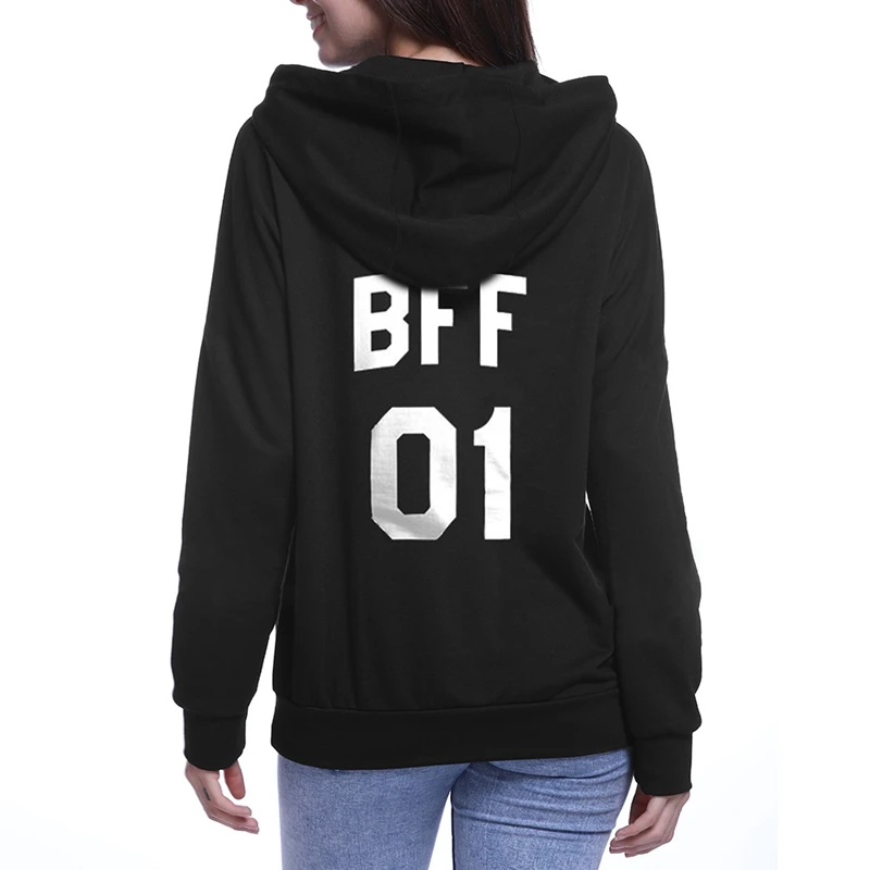 Bff 01 02 толстовка с буквенным принтом лучший друг Толстовка для женщин с длинным рукавом Толстовка с капюшоном Harajuku пуловер